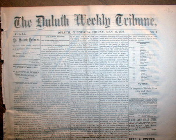 Original 1878 Duluth Minnesota Newspaper with Dog Control Ordinance