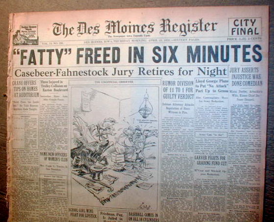 Best 1922 Headline Newspaper Fatty Arbuckle Acquitted of Virginia