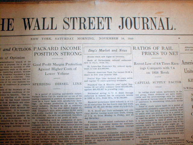 wall street journal 1929 stock market crash