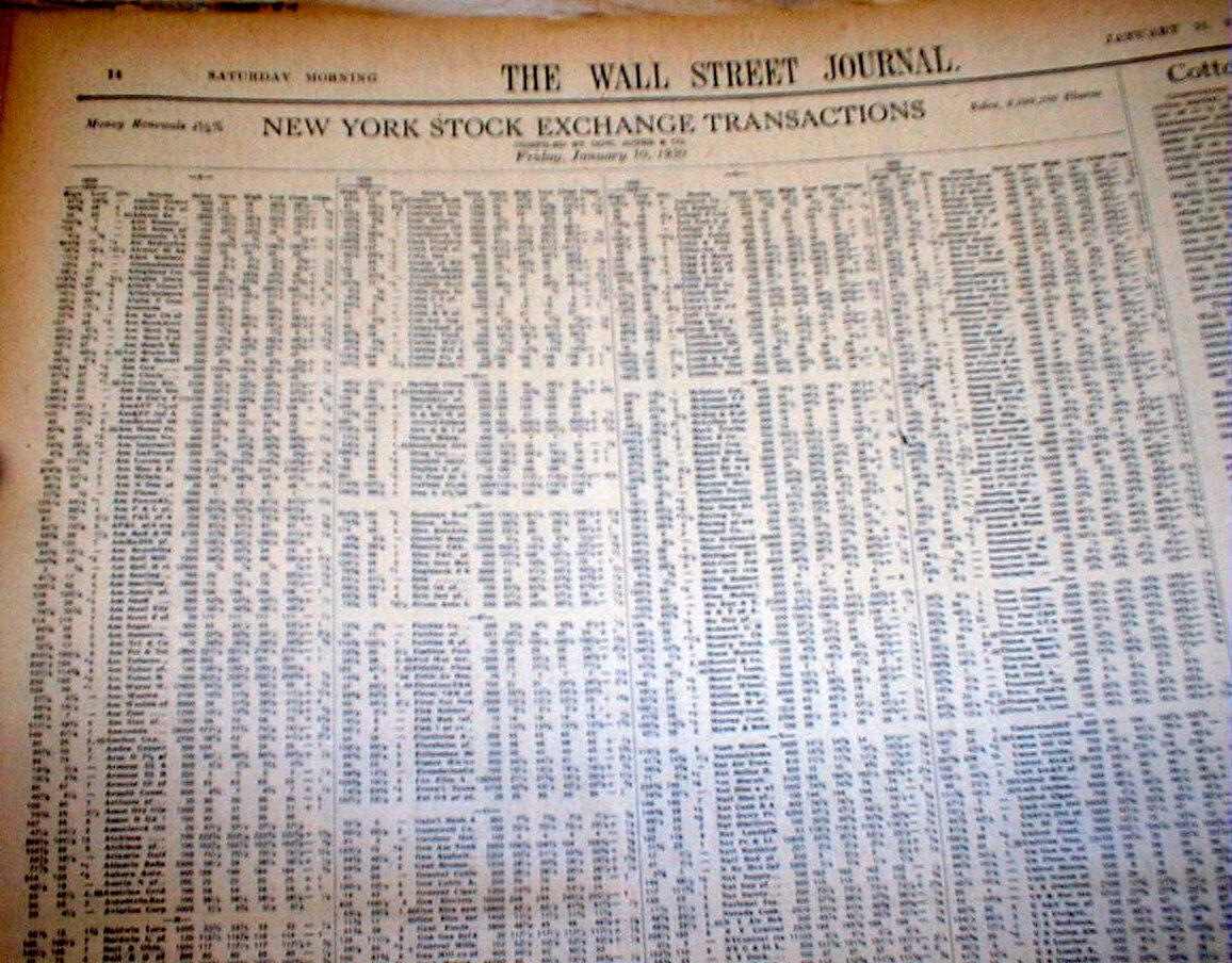 Orignal 1930 Wall Street Journal newspaper STOCK MARKET CRASH & GREAT