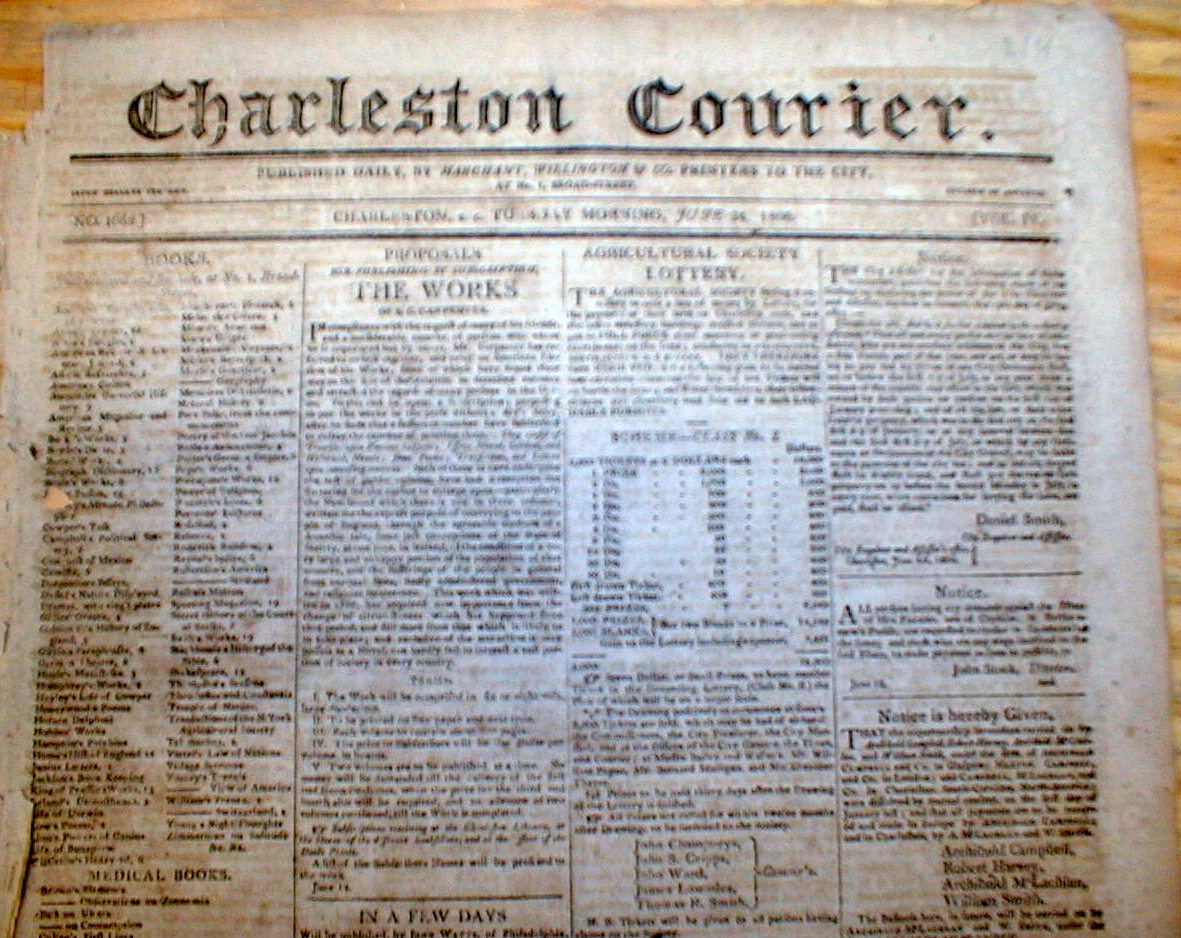1806 Charleston SC newspaper 6 ADS AFRICAN SLAVES FOR SALE right off