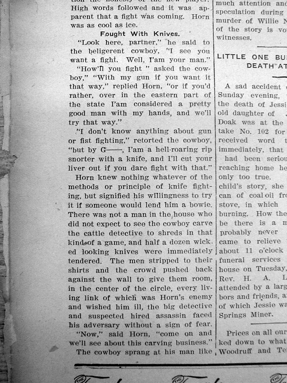 1903 Laramie WYOMING newspaper Wild West Outlaw TOM HORN in SALOON
