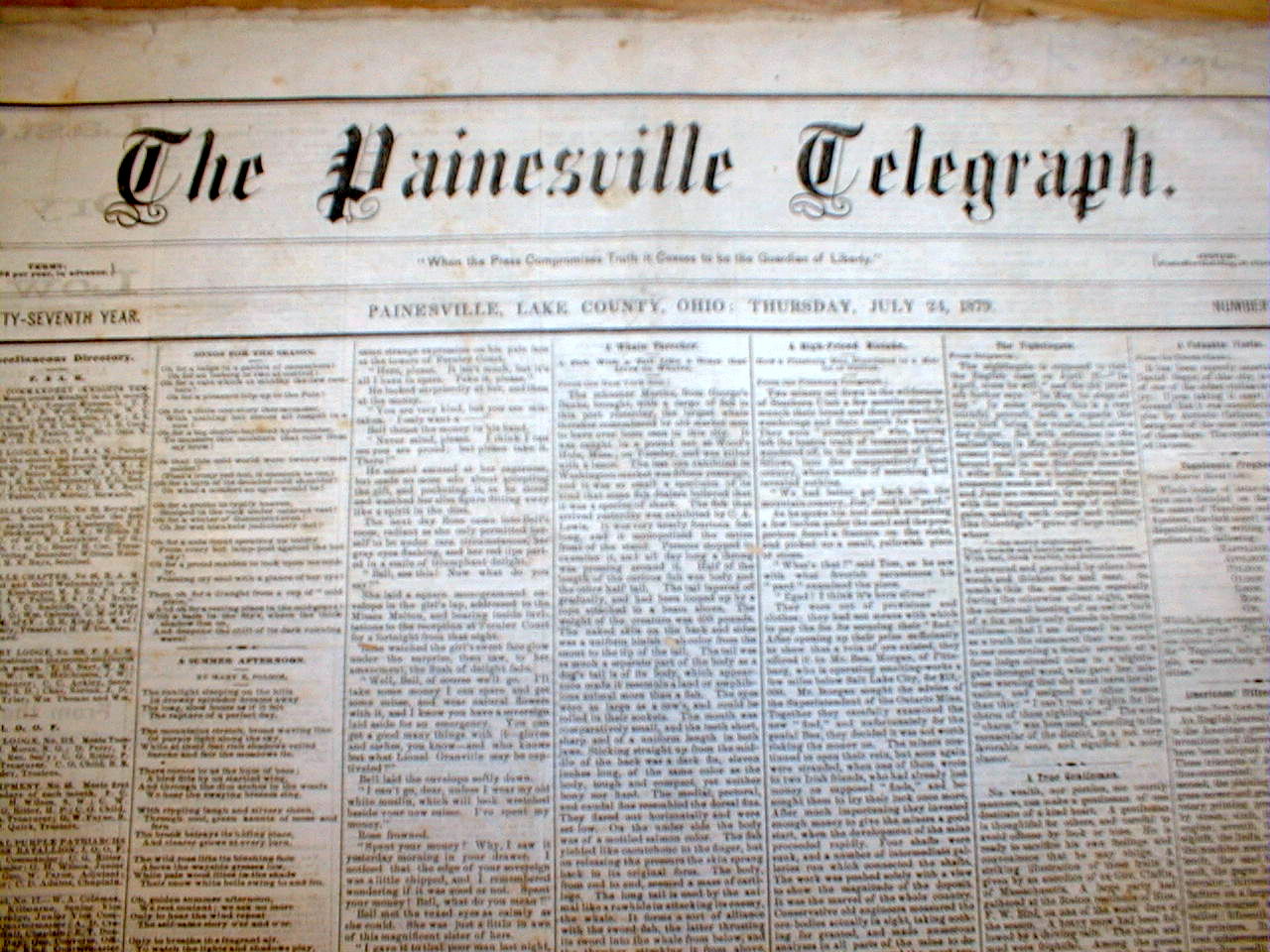 3 original 1879 newspapers PAINESVILLE TELEGRAPH Lake County OHIO 135