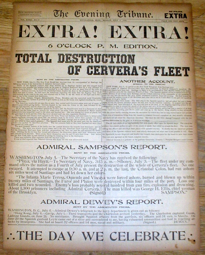 BEST 1898 SPANISH AMERICAN WAR display newspaper US DEFEATS SPAIN s
