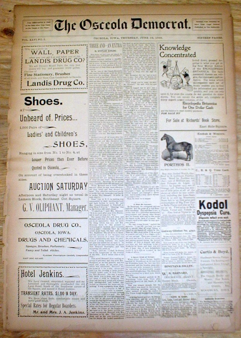 1899 OSCEOLA Iowa newspaper Large poster display ad FOURTH of JULY