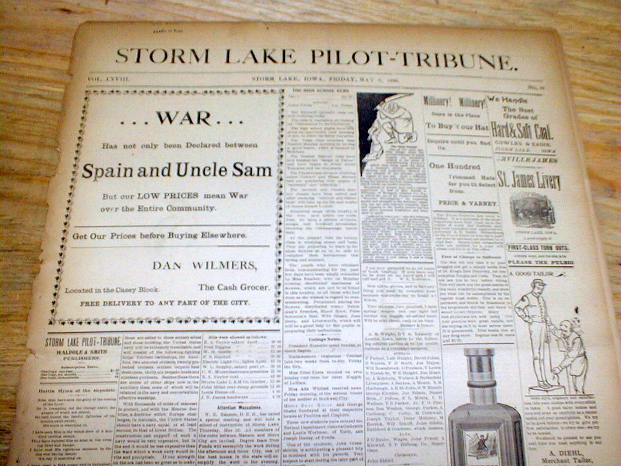 1898 newspaper SPANISH AMERICAN WAR begins with HEADLINES + Remember