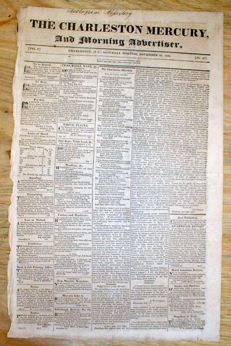 BEST1822 Charleston SOUTH CAROLINA dsply newspaper DENMARK VESSY SLAVE