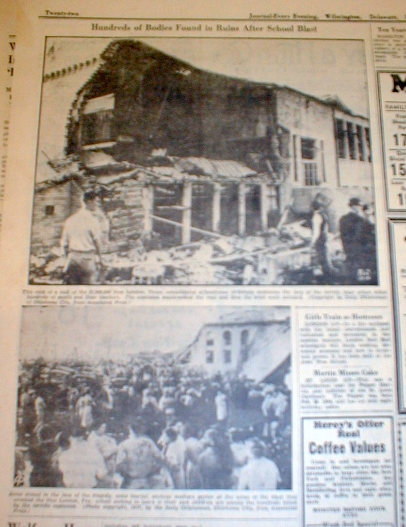 1937 newspaper Worst US School Explosion Disaster kills 295 in NEW