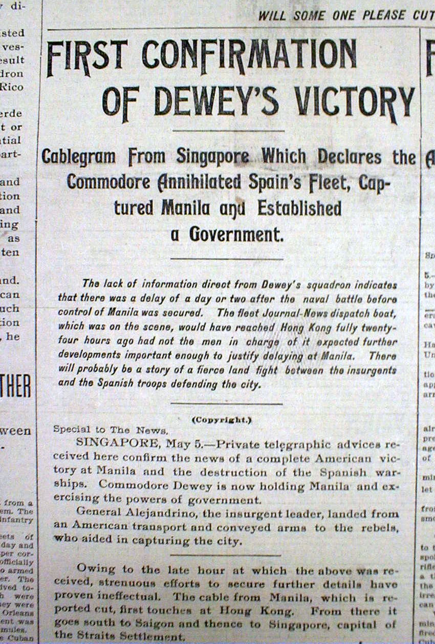 3 1898 SPANISHAMERICAN WAR newspapers US NAVY win BATTLE MANILA BAY