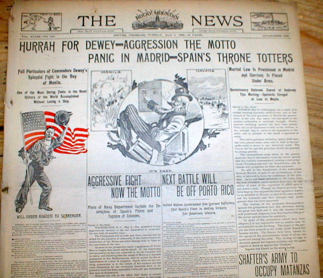 3 1898 SPANISHAMERICAN WAR newspapers US NAVY win BATTLE MANILA BAY