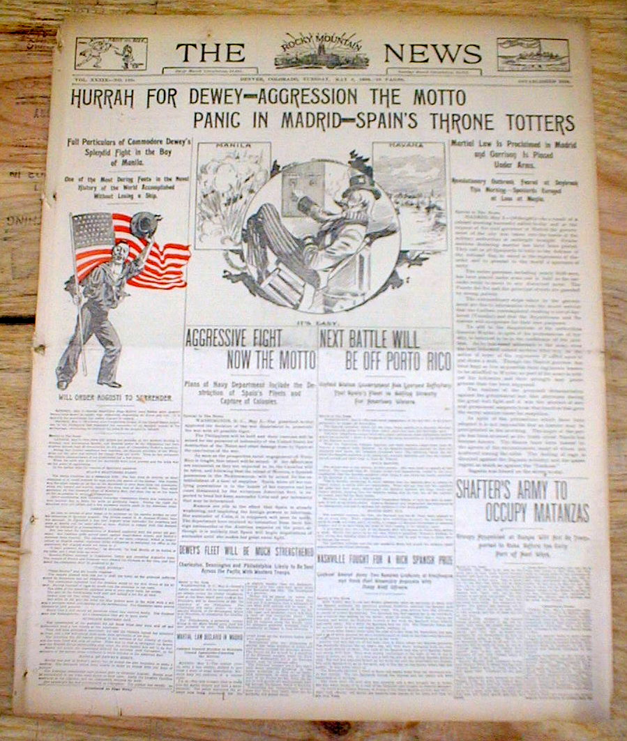 3 1898 SPANISHAMERICAN WAR newspapers US NAVY win BATTLE MANILA BAY