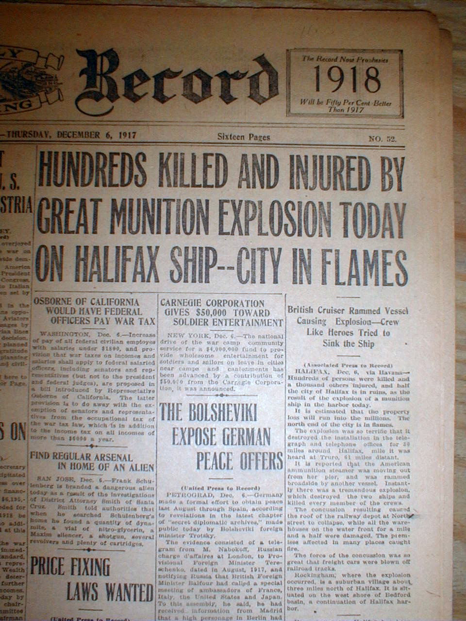 2 1917 newspapers HALIFAX EXPLOSION DISASTER Nova Scotia CANADA Largest