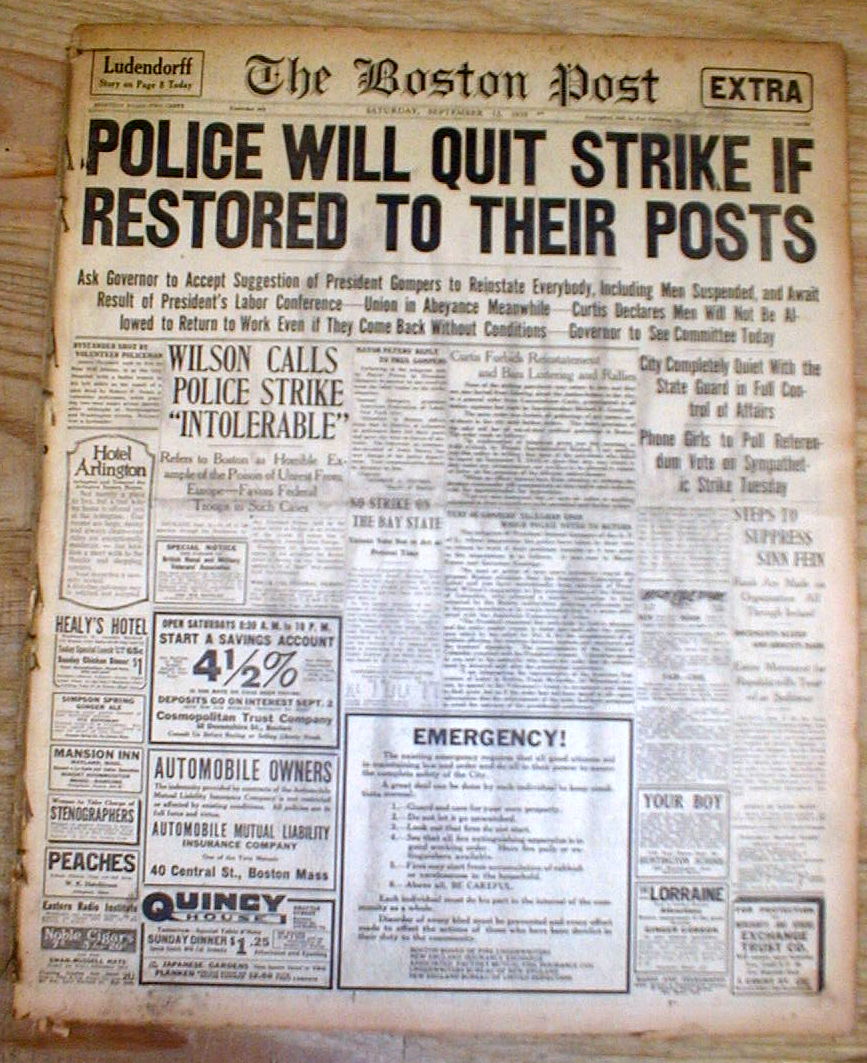 an essay on the boston police strike in 1919 The boston police strike in 1919, there was a general agreement that the boston policemen had a great deal to complain about essay about the boston police. an essay on the boston police strike in 1919 The boston police strike in 1919, there was a general agreement that the boston policemen had a great deal to complain about essay about the boston police.
