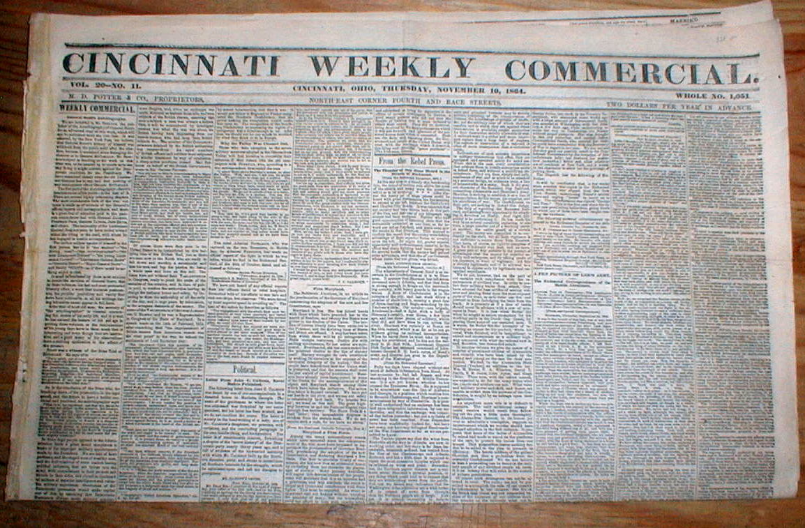 1864 Civil War headline newspaper ABRAHAM LINCOLN is REELECTED US
