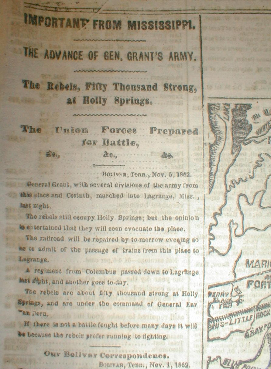 1862 Civil War newspaper w detailed front page MAP of TENNESSEE