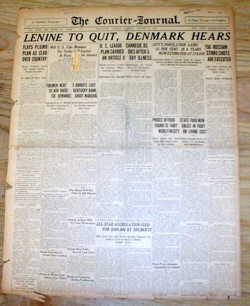 1919 Headline Newspaper Russia Leader Vladimir Lenin Quits Andrew