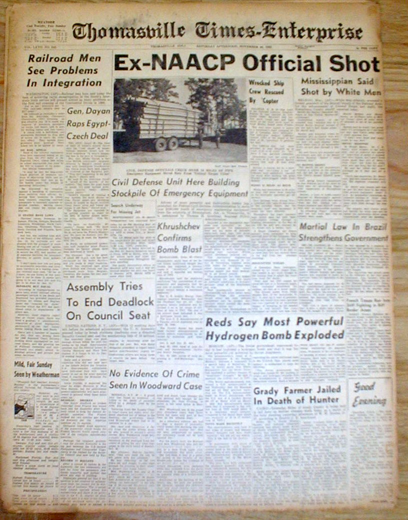 BEST 1955 headline newspaper NEGRO CIVIL RIGHTS LEADER SHOT by