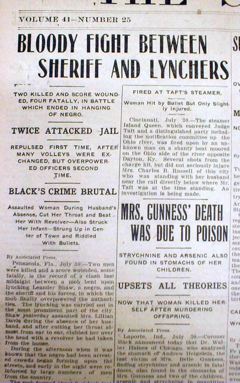 1908 Newspaper NEGRO MAN LYNCHED At PENSACOLA Florida For Rape Of A