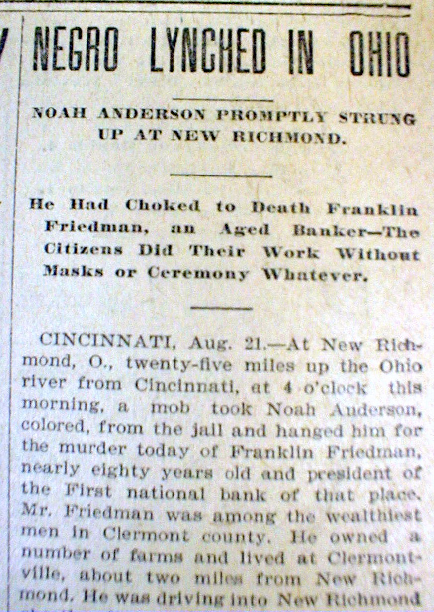 1895 Newspaper Negro MAN Lynched FOR Murder AT NEW Richmond Ohio Near
