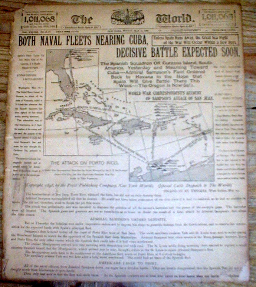 6 1898 SPANISHAMERICAN WAR headline newspapers The US & SPAIN BATTLE