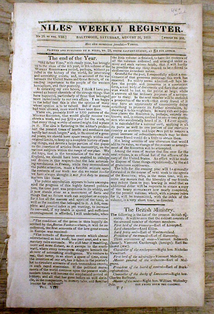 1815 newspaper Long detailed report NAPOLEON BONAPARTE defeat BATTLE OF