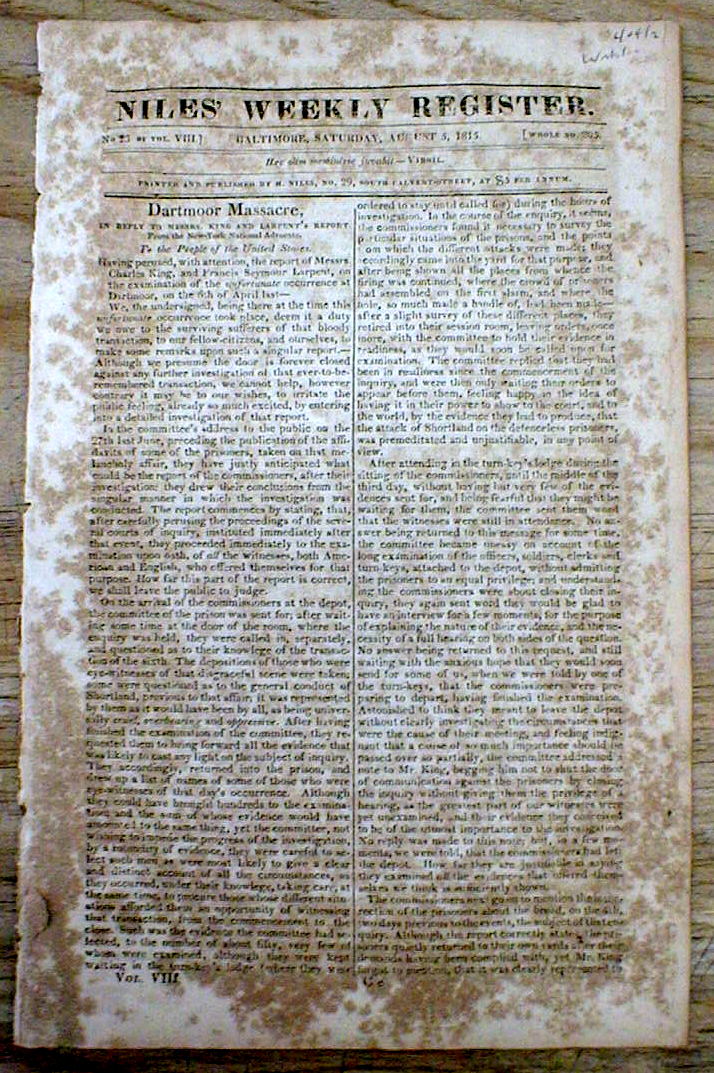 1815 newspaper w 1st report of Defeat of Napoleon Bonaparte BATTLE OF