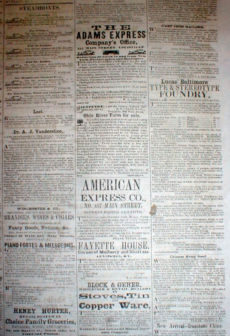 1855 LOUISVILLE DAILY TIMES newspaper KENTUCKY w illustrated runaway