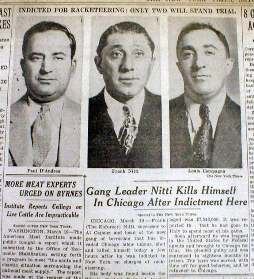 1943 NY Times newspaper AL CAPONE gangster chief FRANK NITTI is DEAD of