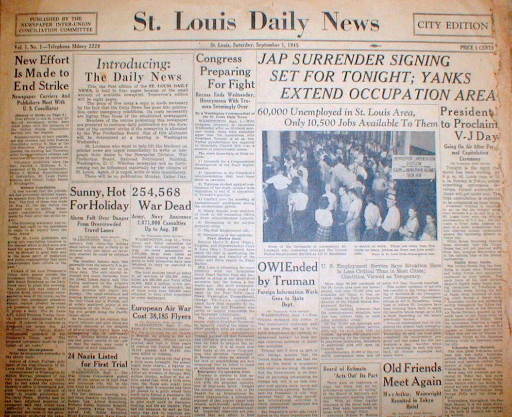 Rare original 1945 Missouri newspaper ST LOUIS DAILY NEWS Printed only