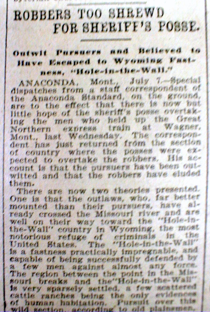 1901 newspaper BUTCH CASSIDY & SUNDANCE KID Hole in the Wall Outlaw
