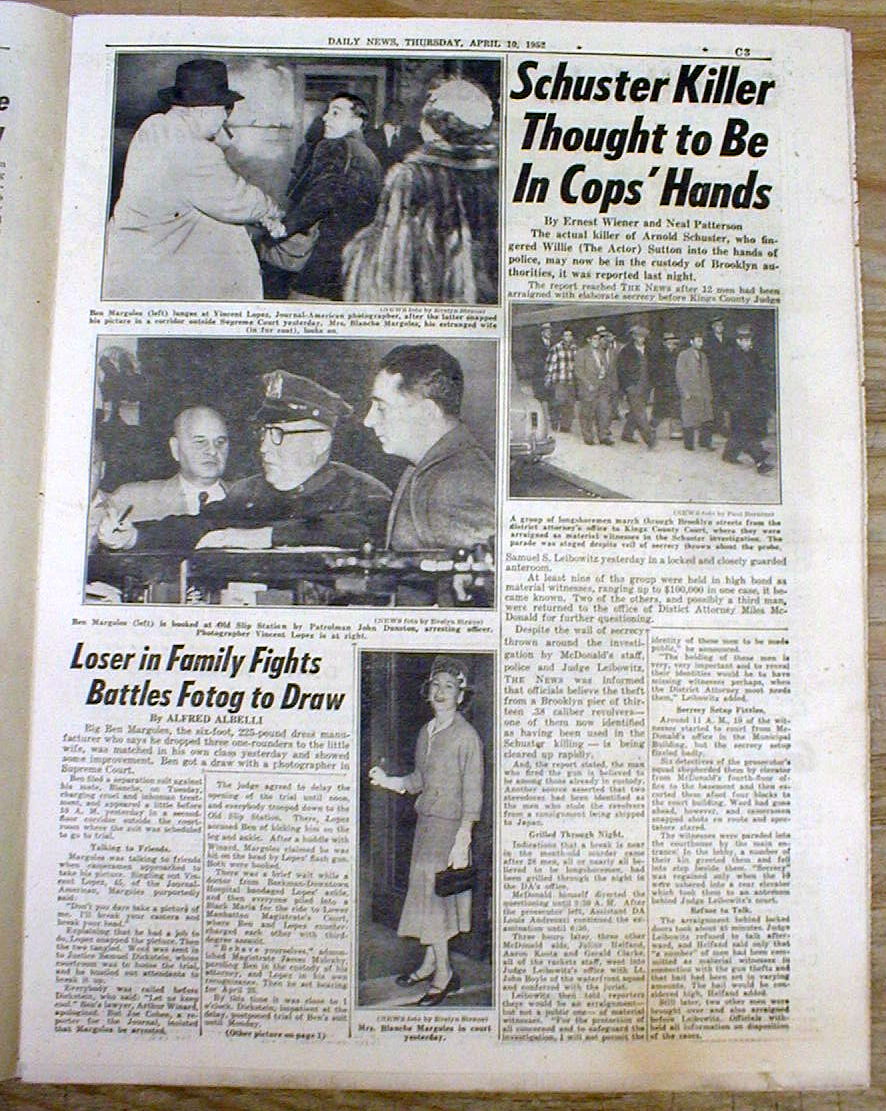 1952 newspaper NY Mob kills ARNOLD SCHUSTER for his role inCAPTURE