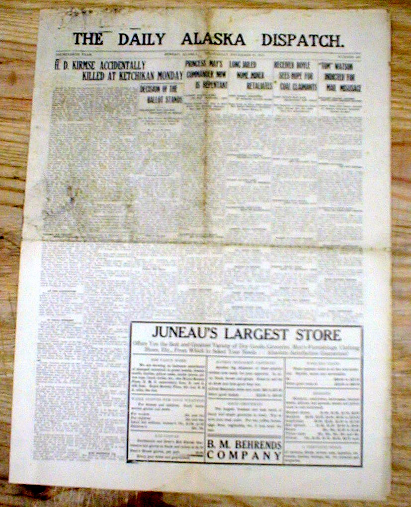 Rare original 1912 JUNEAU Alaska Territory newspaper DAILY DISPATCH