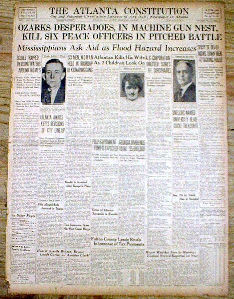 BEST 1932 newspaper 6 lawmen killed BROOKLINE Missouri YOUNG BROTHERS