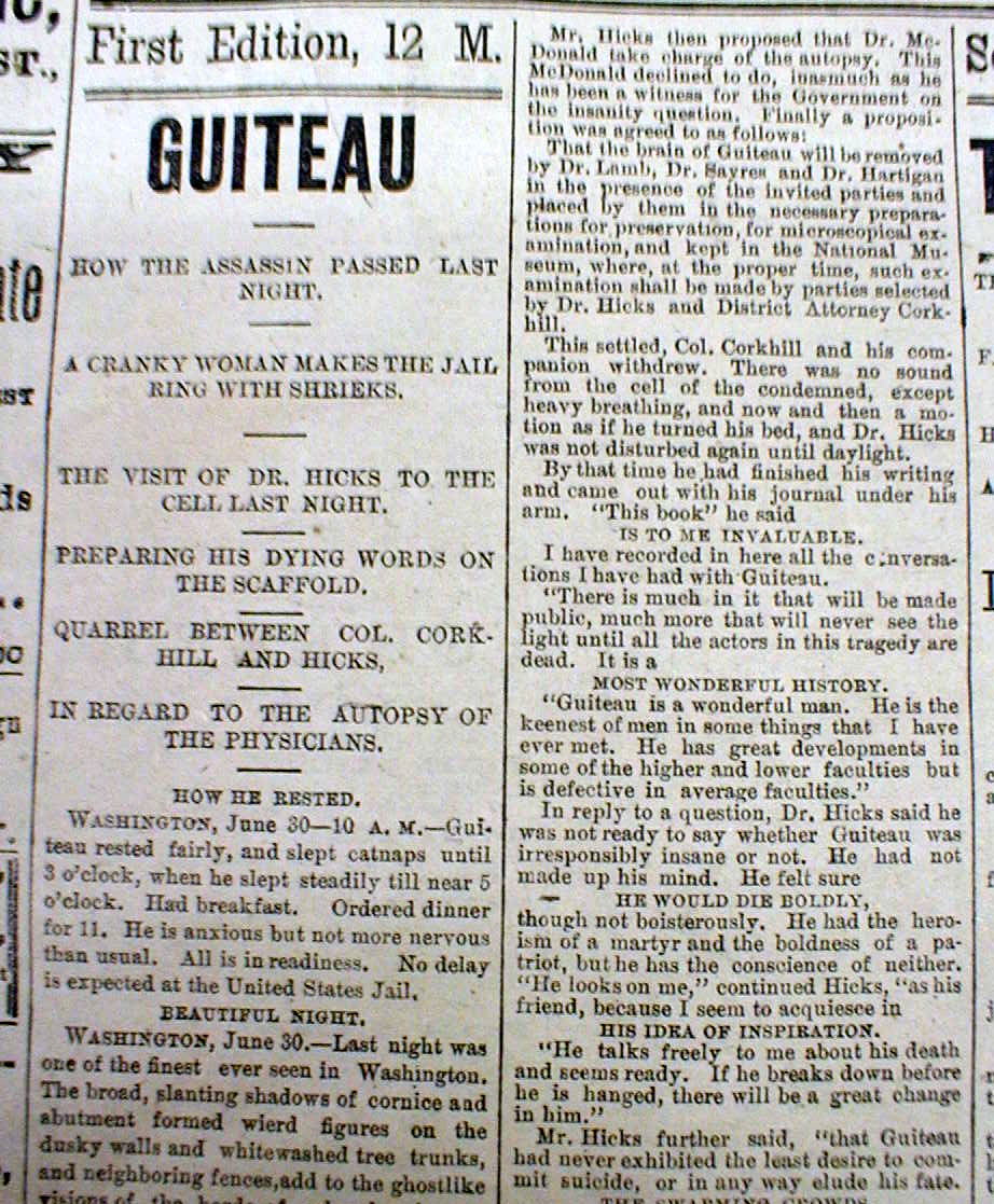 1882 illustrated newspaper PRESIDENT GARFIELD ASSASSIN Guiteau EXECUTED Hanging eBay