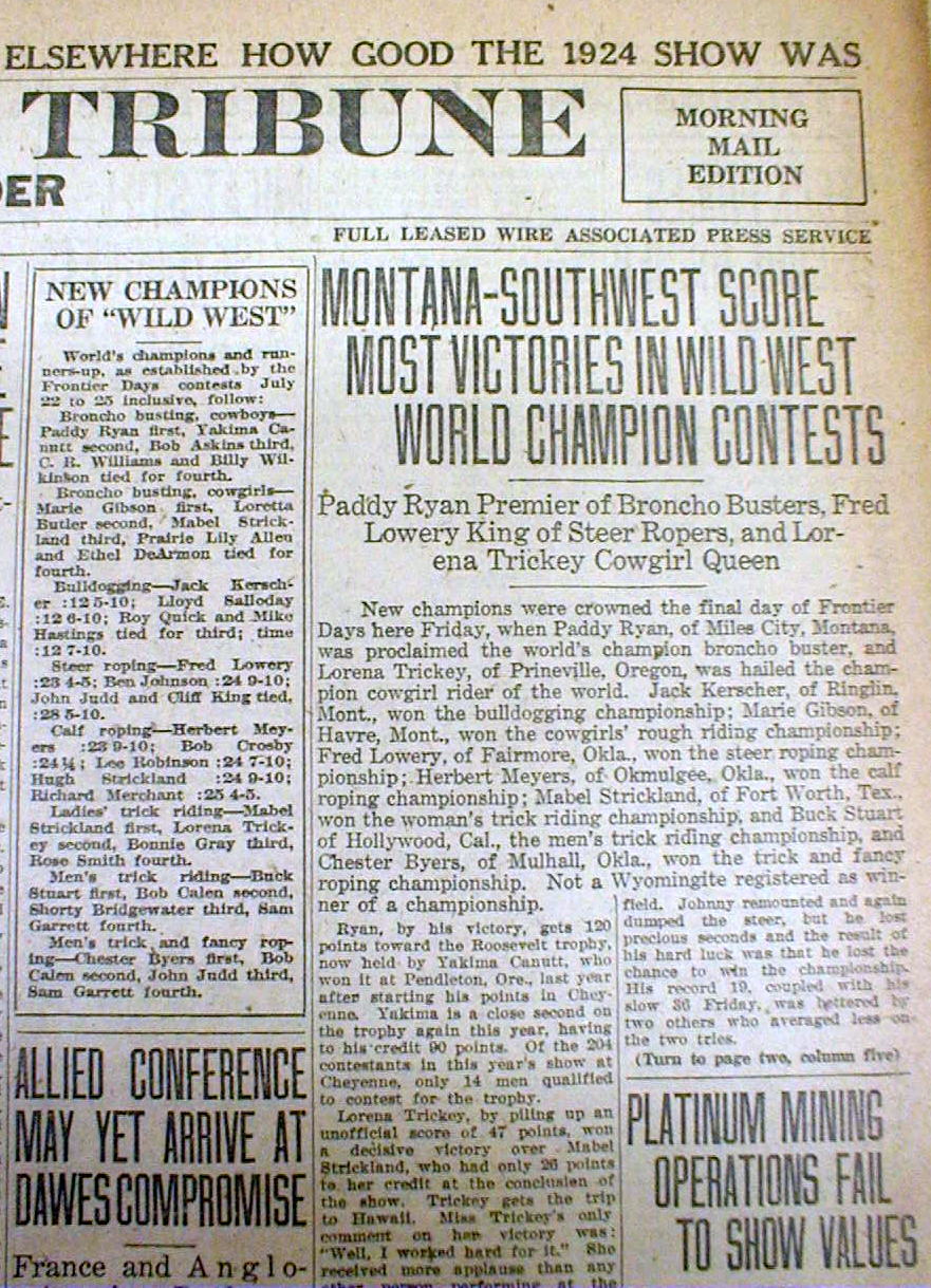 9 BEST 1924 Cheyenne WYOMING newspapers w LOCAL coverage of FRONTIER