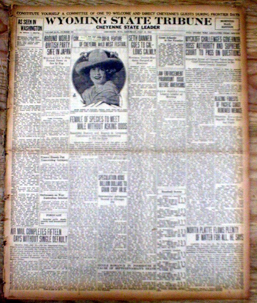 9 BEST 1924 Cheyenne WYOMING newspapers w LOCAL coverage of FRONTIER
