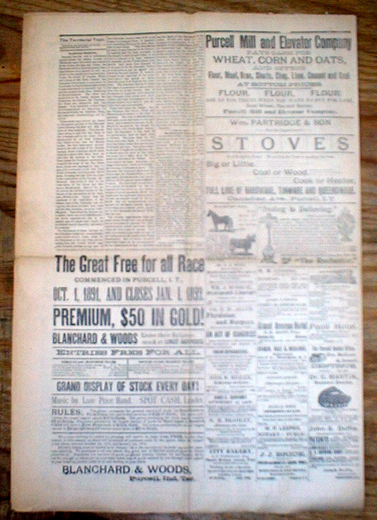 Rare original 1891 Indian Territory newspaper 1892 OKLAHOMA LAND RUSH