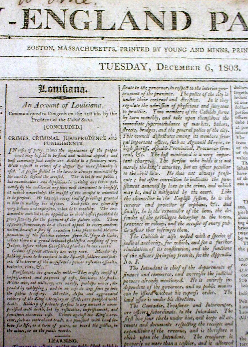 3 1803 newspapers LOUISIANA PURCHASE by President Thomas Jefferson LONG DESCRIPT | eBay