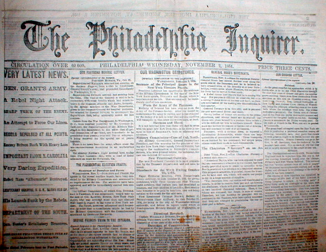 Lot of 10 original 1864 PHILADELPHIA INQUIRER Civil War newspapers | eBay
