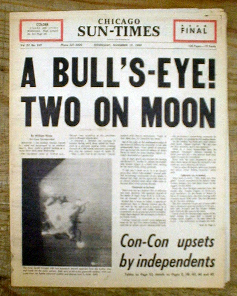 1969 headline display newspaper APOLLO 12 Astronauts 2nd MOON LANDING