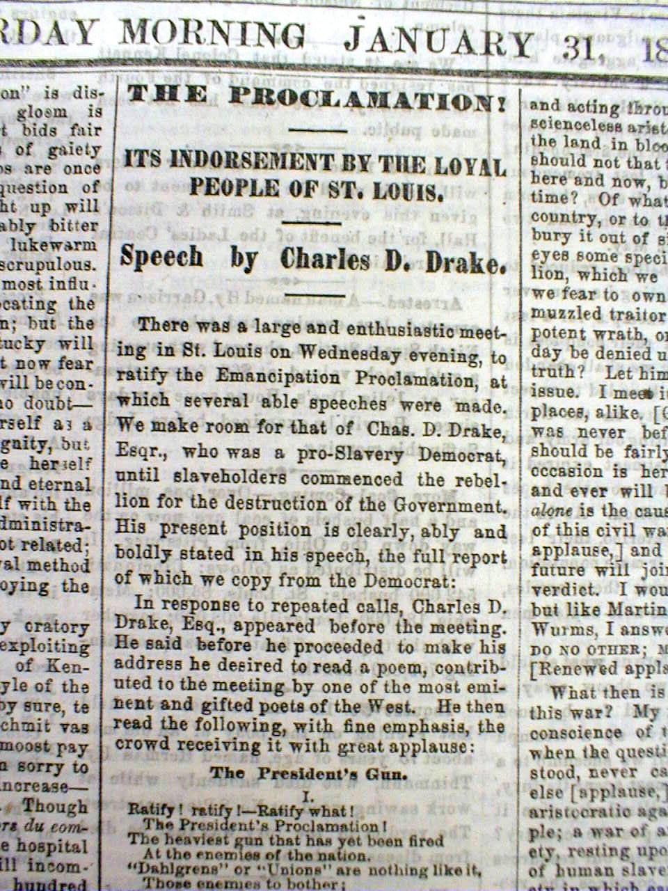 1863 Civil War newspaper EMANCIPATION PROCLAMATION endorsed by ST LOUIS Missouri | eBay