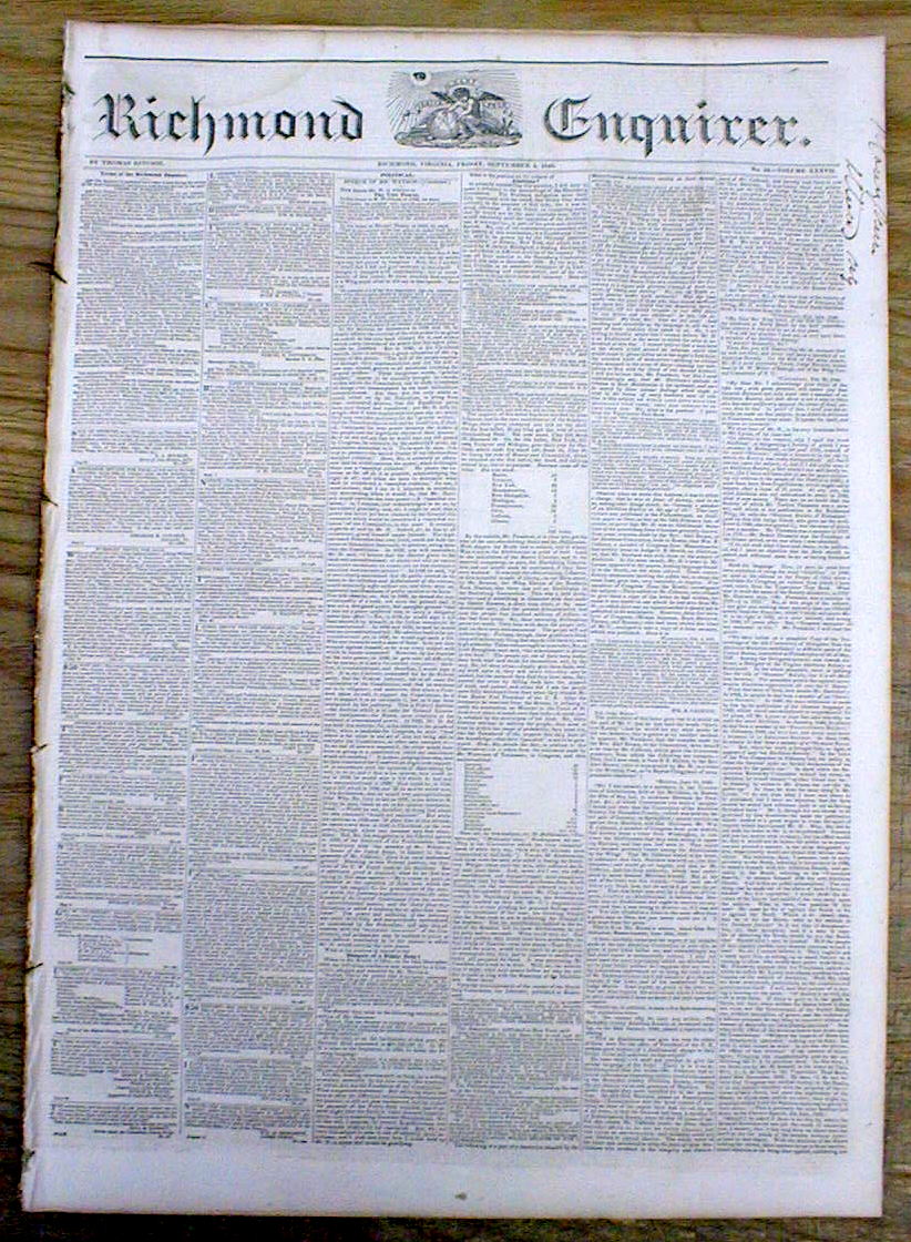 6 scarce Original 1840 newspapers RICHMOND DAILY ENQUIRER PreCIVIL WAR