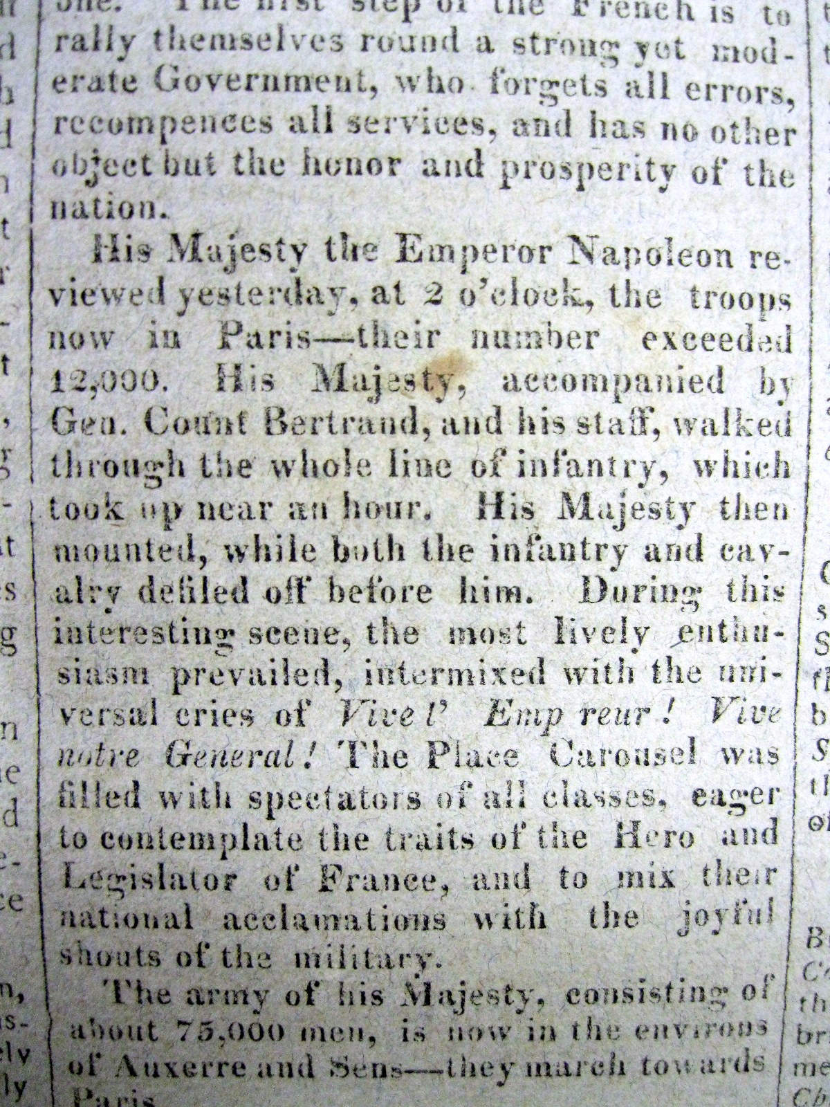 1815 headline newspaper NAPOLEON BONAPARTE returns2 Paris FRANCE from