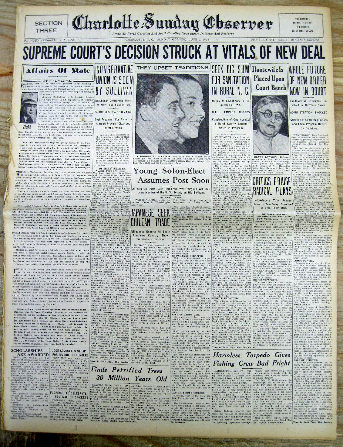 1935 headline newspaper US SUPREME COURT rules NEW DEAL Program