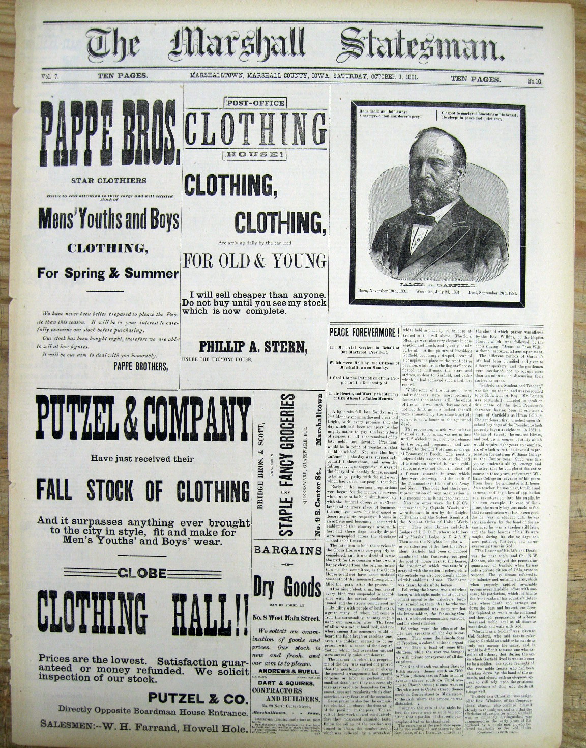 1881 newspaper FUNERAL OF PRESIDENT JAMES GARFIELD Assassinated Charles