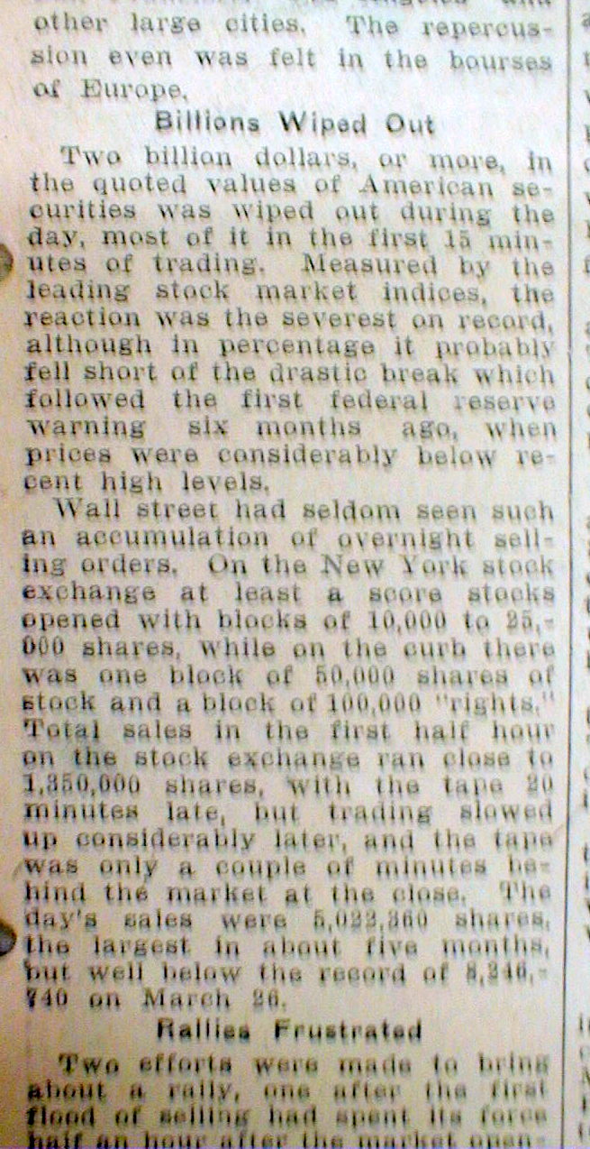 1929 - stock market crashes depression begins