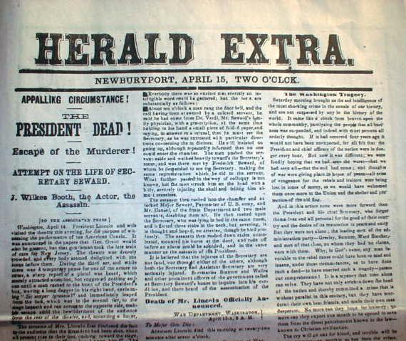Best 15 newspapers 1865 ABRAHAM LINCOLN ASSASSINATION  