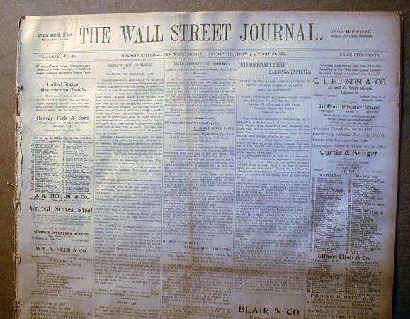 1917 Wall Street Journal newspapers NYSE STOCK MARKET  