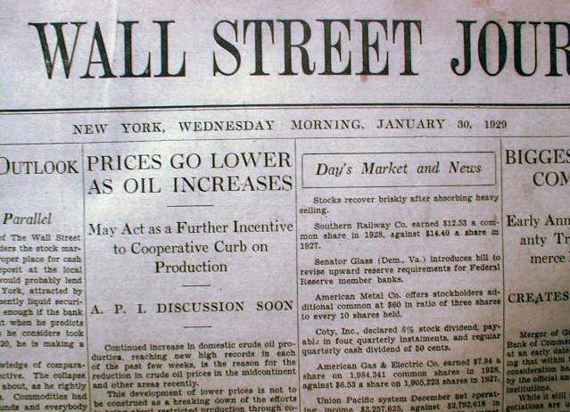 wall street journal 1929 stock market crash